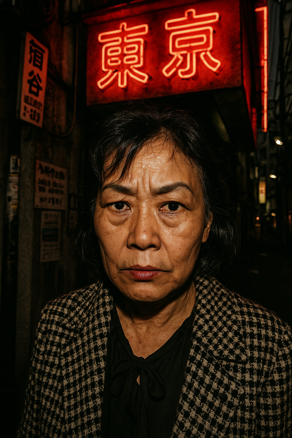 Woman under a neon sign in Tokyo